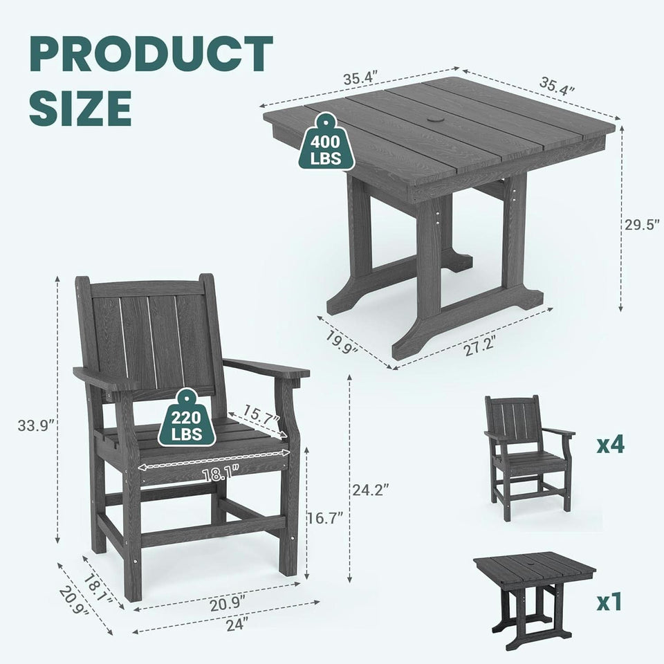 Spacious Five Piece Outdoor Dining Set with Umbrella Hole