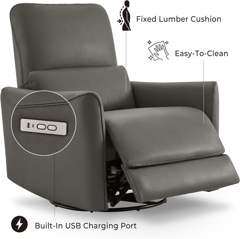Power Recliner Chair USB Charging Charcoal Faux Leather