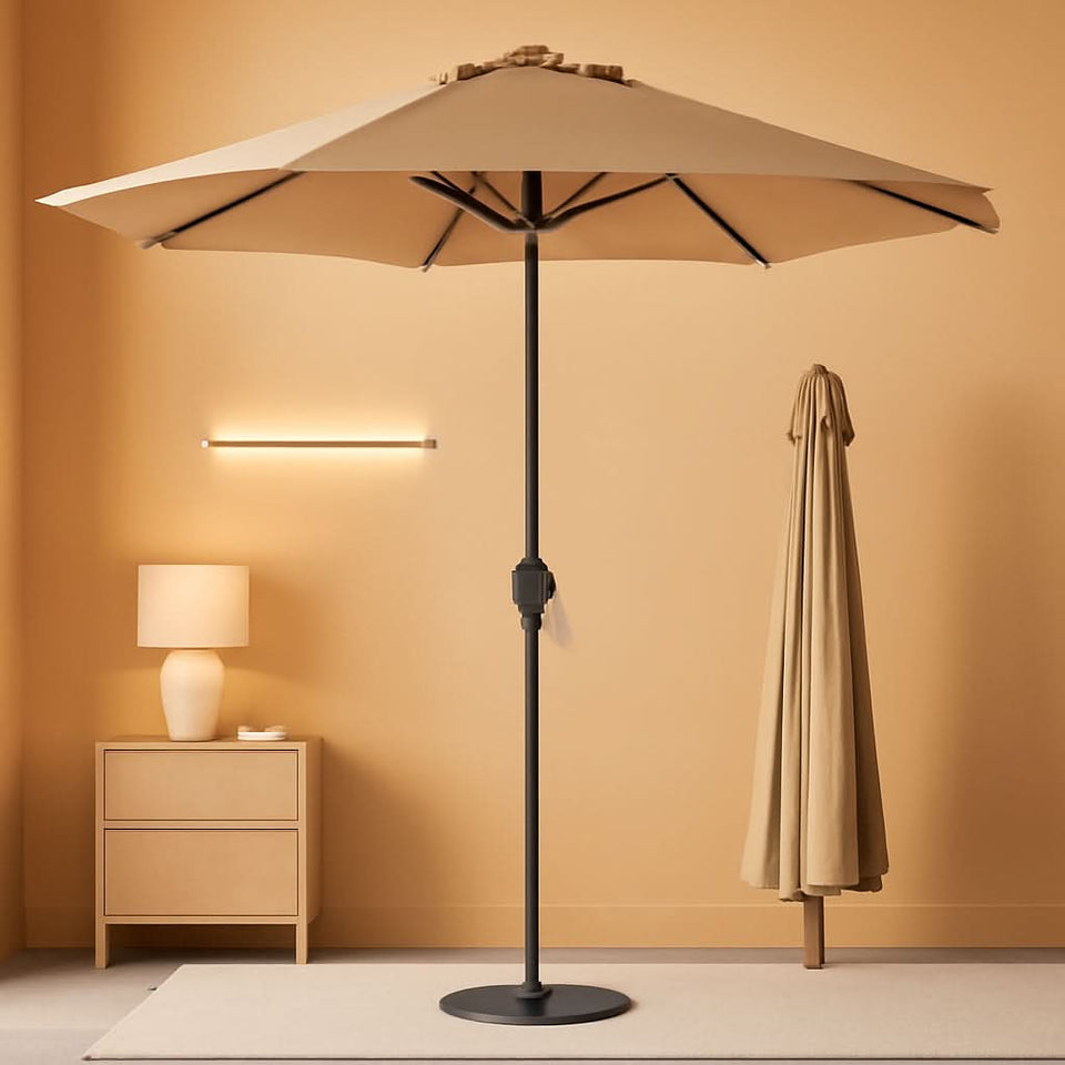 10 foot tilt patio umbrella 10 Foot Outdoor Steel Polyester Patio Umbrella Tan With Crank Tilt And Table Compatible