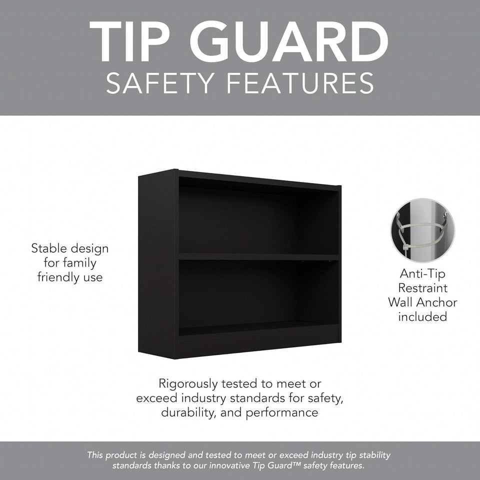 Black Universal Small 2 Shelf Bookcase Set For Home Office