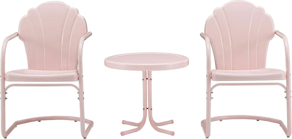 Tulip 3 Piece Outdoor Chair And Side Table Set Pink Metal Patio Furniture
