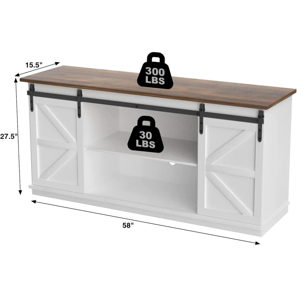 65 Inch Farmhouse TV Stand With Sliding Barn Doors