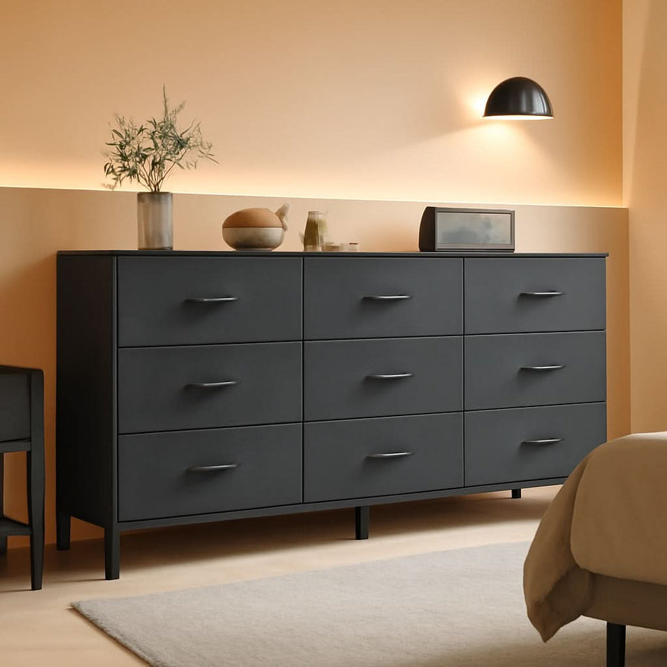 47 Inch 9 Drawer TV Stand Dresser For 50 55 Inch TVs Black