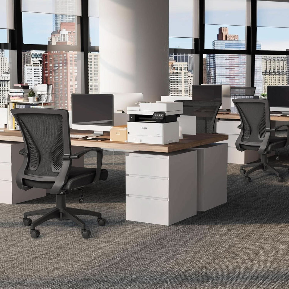 Office Chair Ergonomic Mid Back Mesh Black Lumbar Support