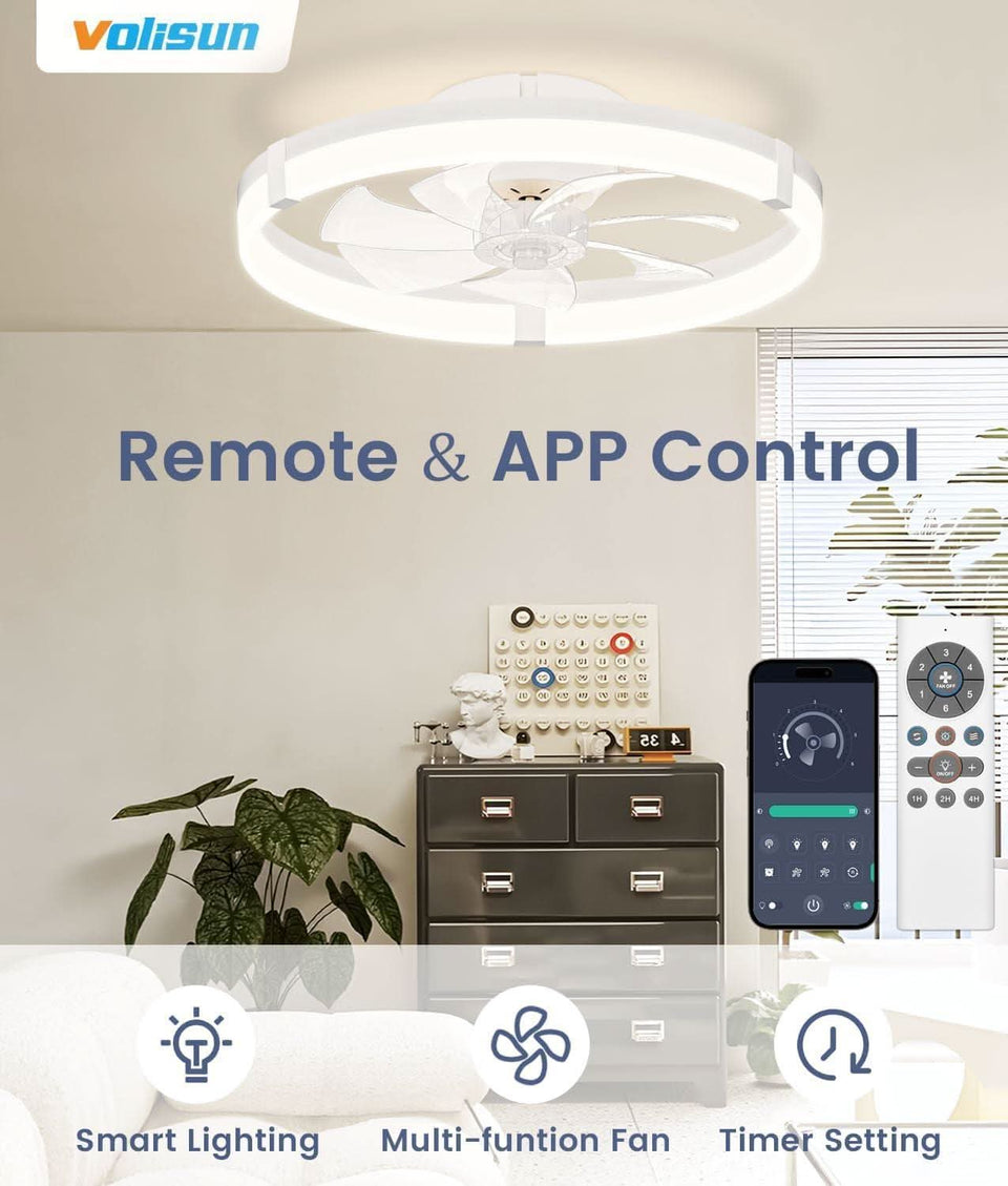 Flush Mount Ceiling Fan With Dimmable LED Lights White