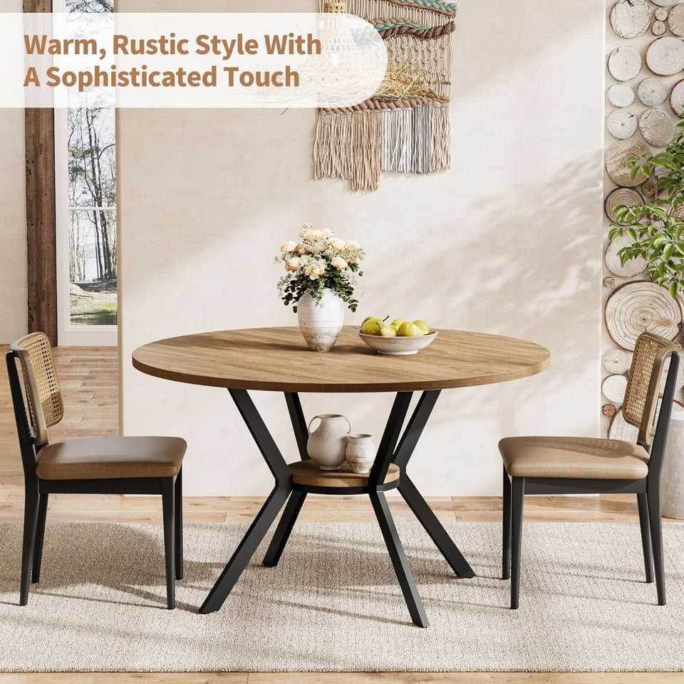 42 Inch Round Farmhouse Dining Table With Compact Storage