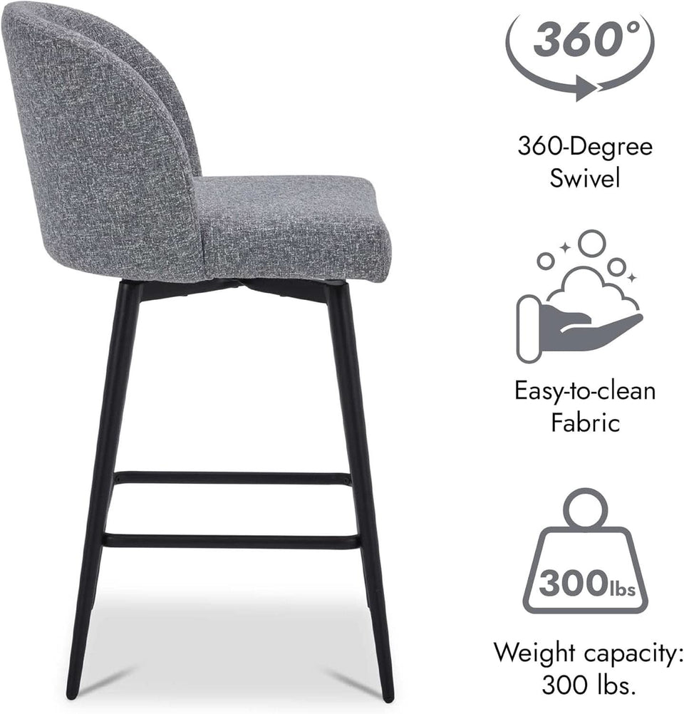 Set Of 3 Counter Height Bar Stools 360 Degree Swivel Grey