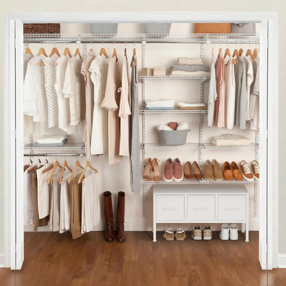 White Closet Storage Organizer With Fabric Drawers
