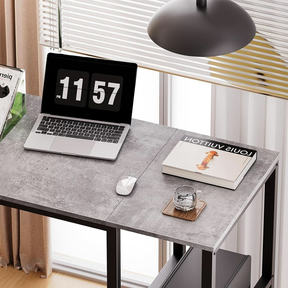 Computer Desk 40 Inch Gray With Durable Storage Shelves
