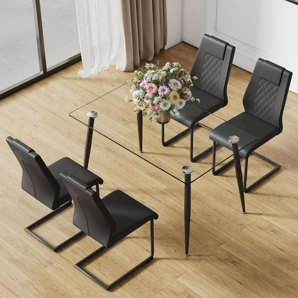 51 Inch Glass Dining Table For 4 With Tempered Glass Top