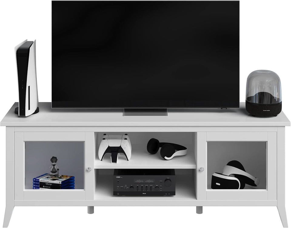 55 Inch TV Stand White With Storage Shelves And Cubbies