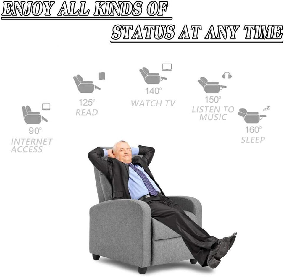 Grey Recliner Chair With Padded Seat And Backrest Lounge