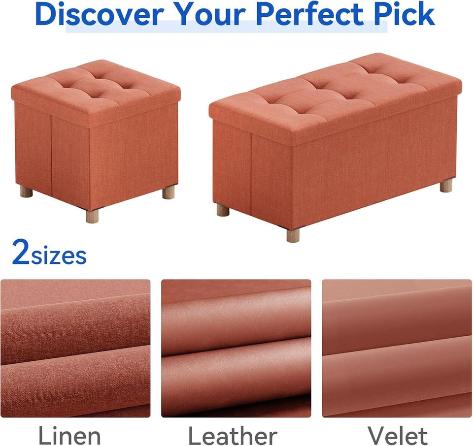 30 Inch Folding Storage Ottoman Bench Bright Orange