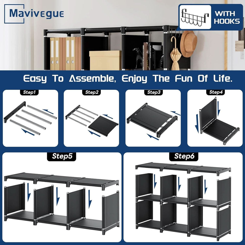 18 Cube Black Durable Bookcase With Storage Organizer