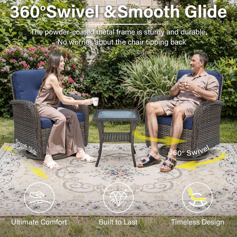 7 Piece Patio Set With Fire Pit Table And Swivel Rocker Chairs