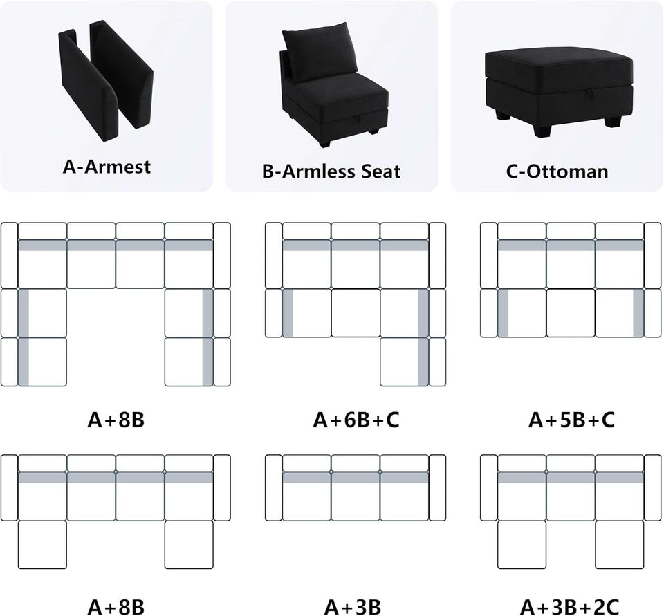 Premium Velvet Black Multifunctional Storage Ottoman