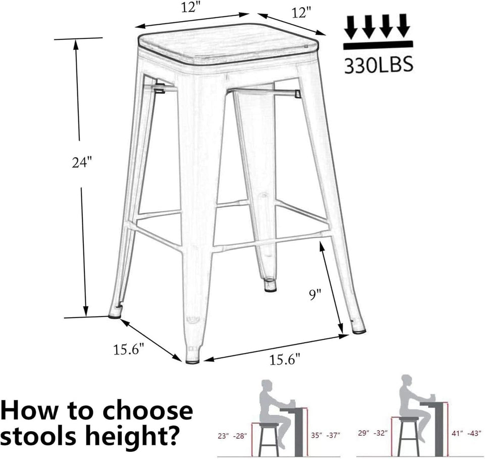 Metal Bar Stools Set of Four Backless Stackable Design