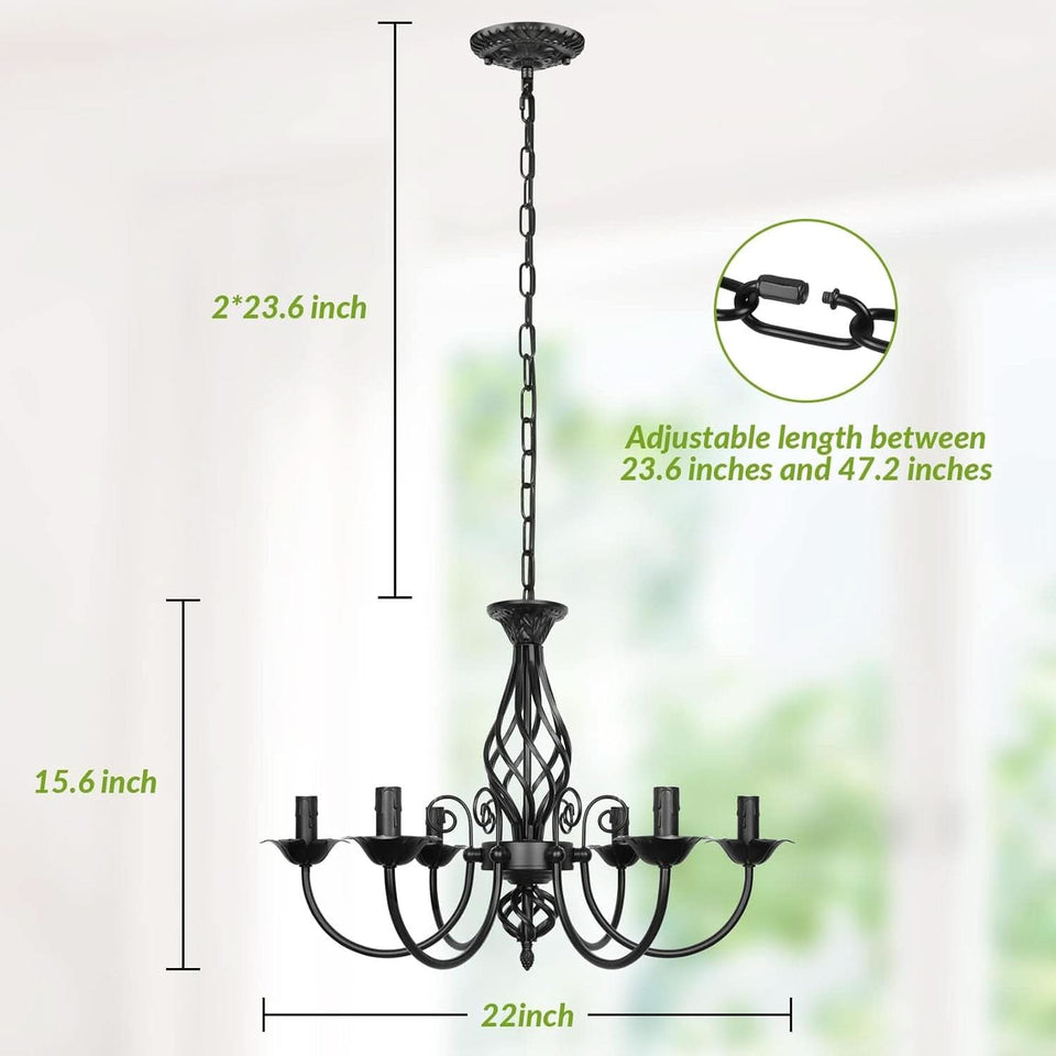 Six Light Matte Black Farmhouse Ceiling Chandelier Fixture