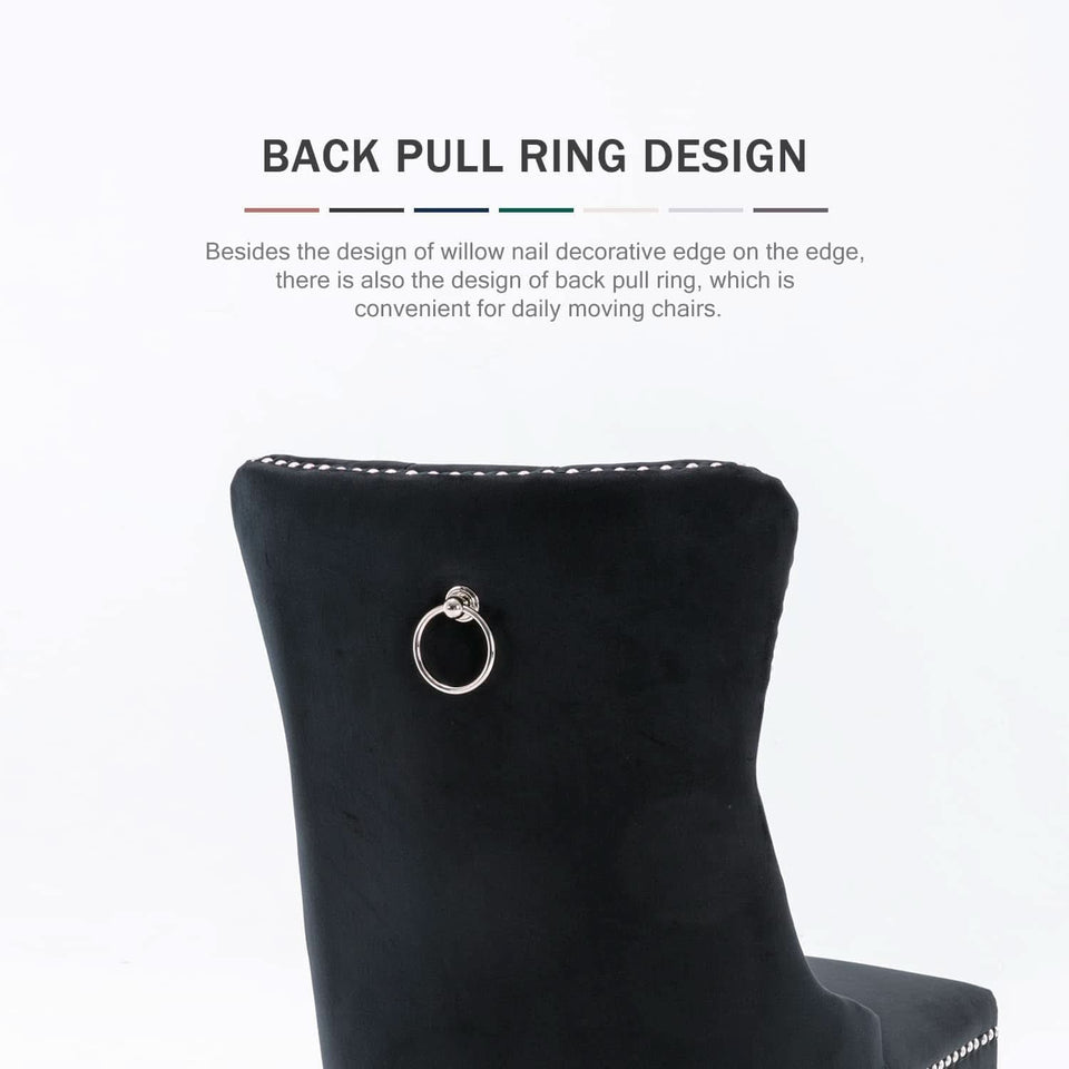 Black Velvet Dining Chair Set Of 6 With High Back Wingback