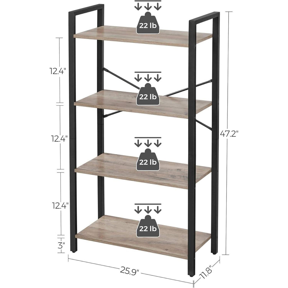 Four Tier Tall Bookshelf With Steel Frame Greige Black
