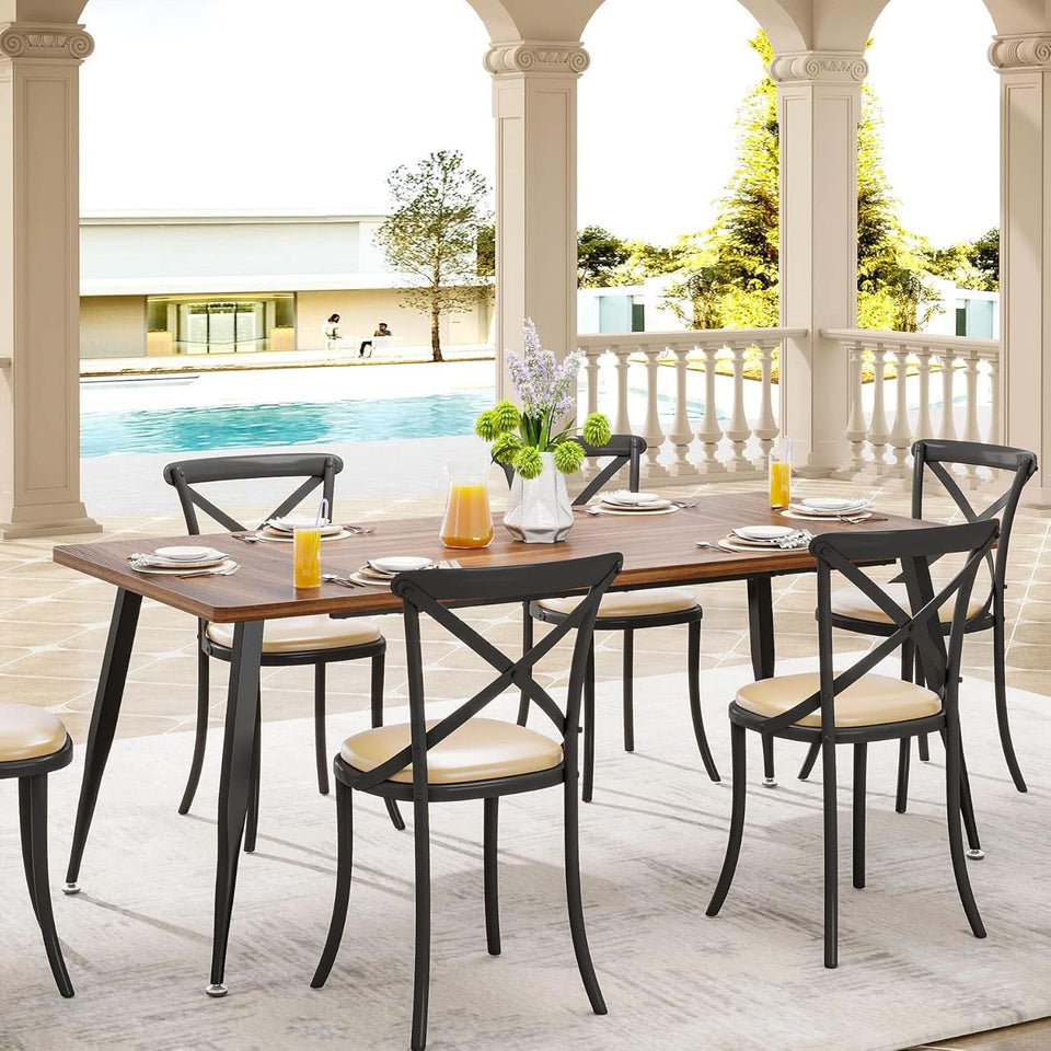 70.9 Inch Dining Table For 6 To 8 With Metal Legs Rustic