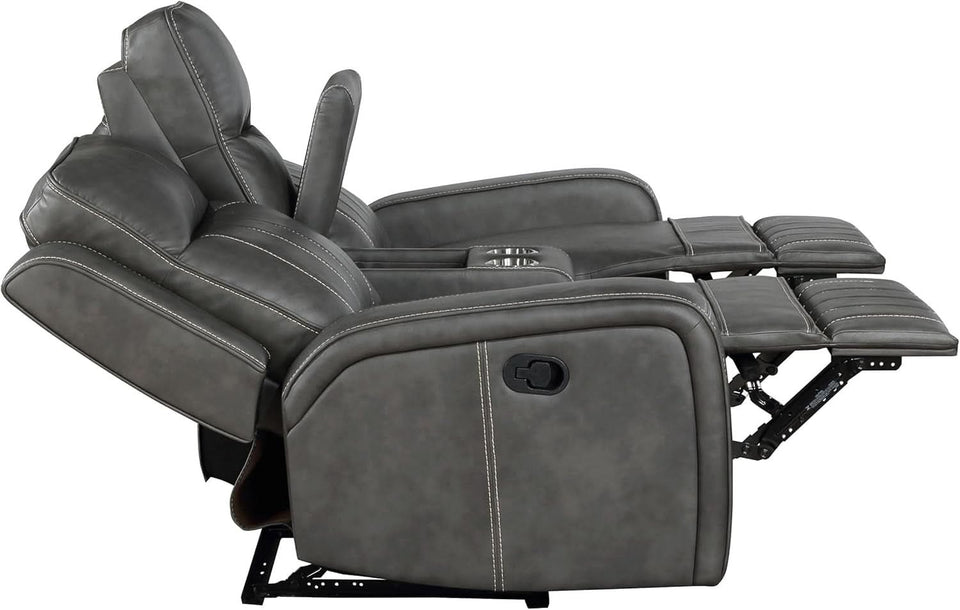 Gray Faux Leather Reclining Loveseat With Manual Recline