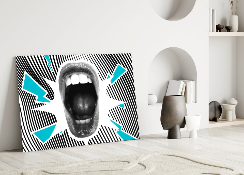 Shouting Mouth Striped Pop Art Glass Wall Art