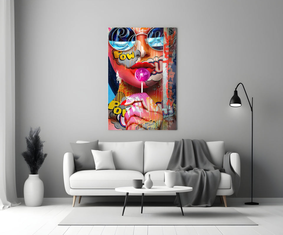 Pop Art Bubblegum Graffiti Face Glass Wall Art