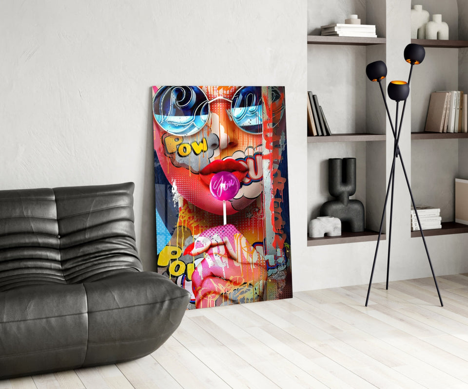 Pop Art Bubblegum Graffiti Face Glass Wall Art
