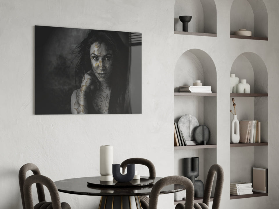 Tattooed Woman Glass Wall Art
