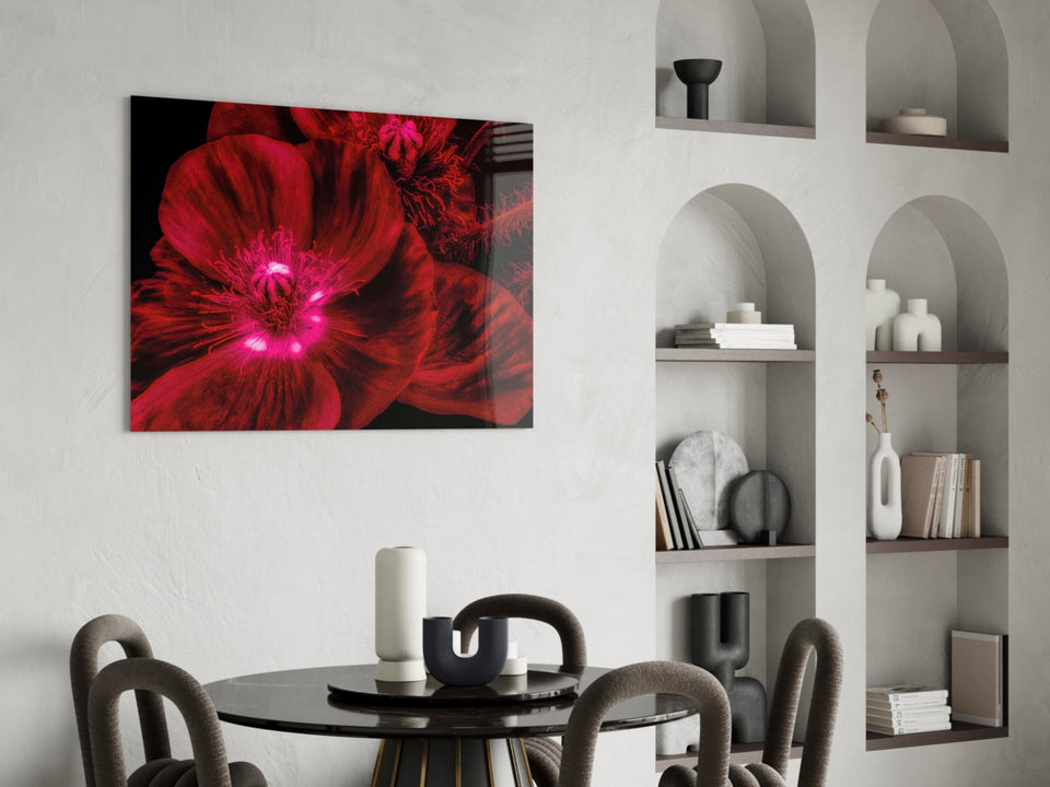 Crimson Poppy With Magenta Center Glass Wall Art