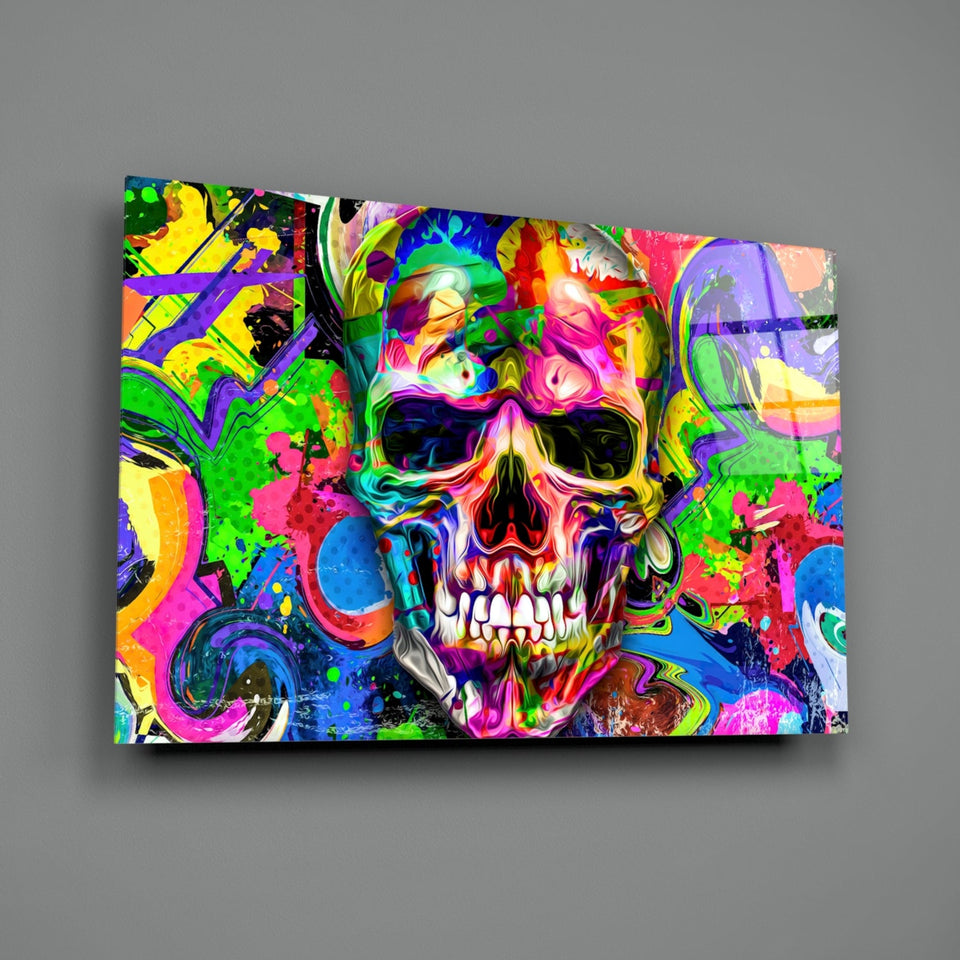Neon Graffiti Pop Art Skull Glass Wall Art