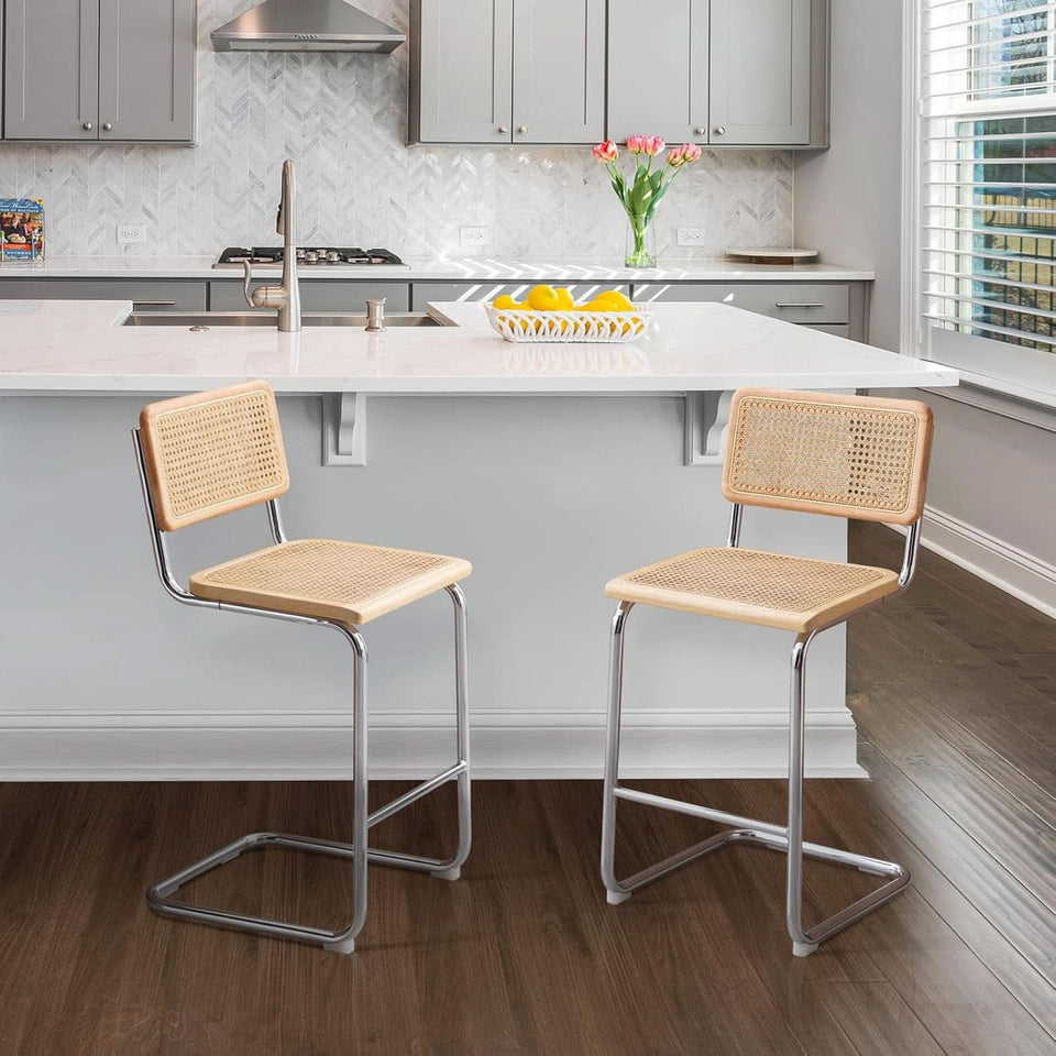 Rattan Bar Stools Set Of 4 24 Inch Yellow For Home