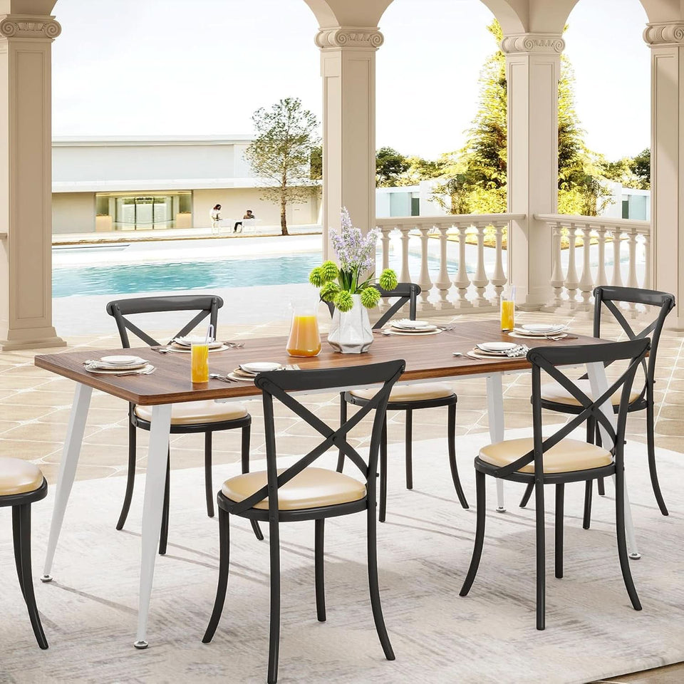70.9 Inch Dining Table For 6 To 8 With Metal Legs Rustic