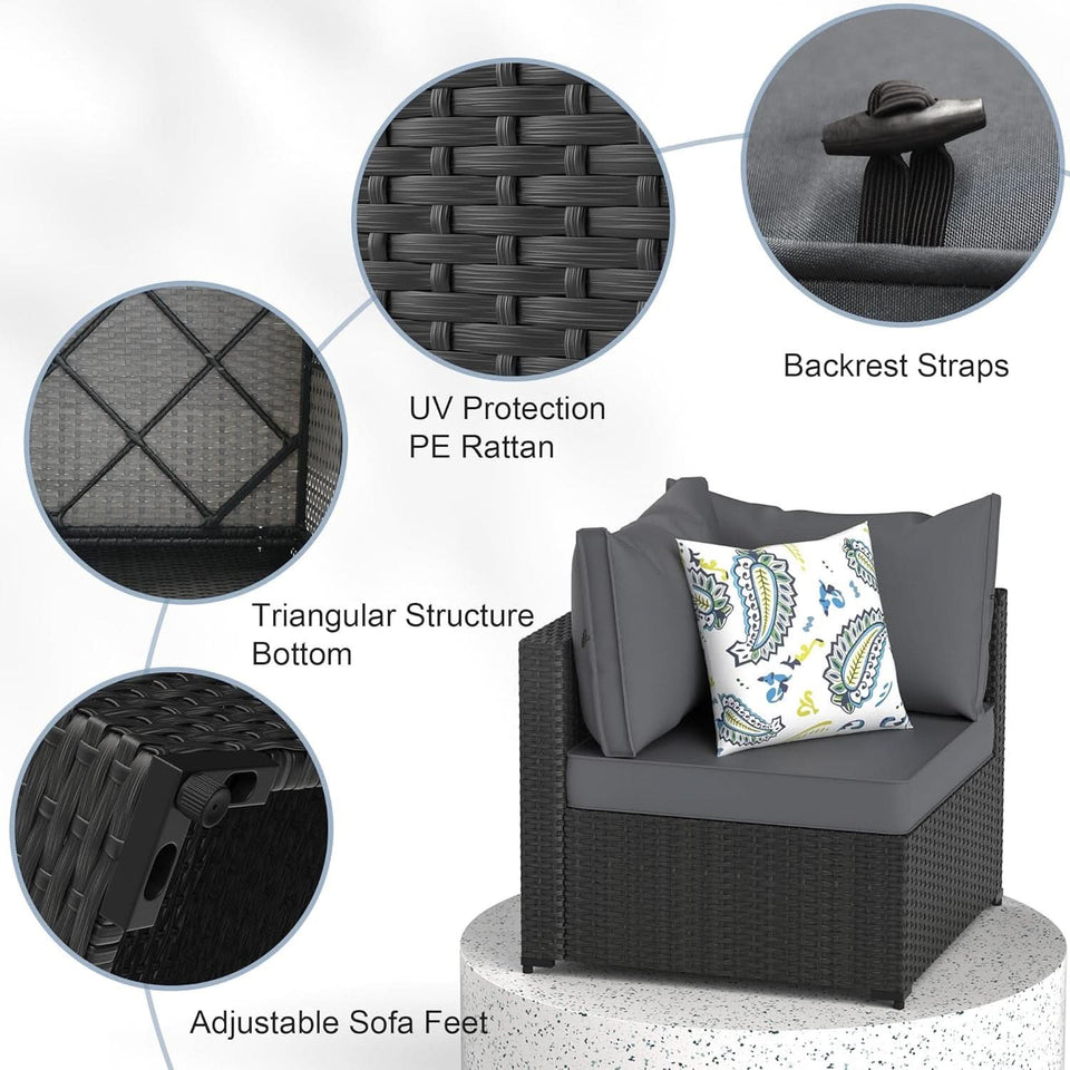 Grey 5 Piece Outdoor Patio Sectional Set With Ottoman