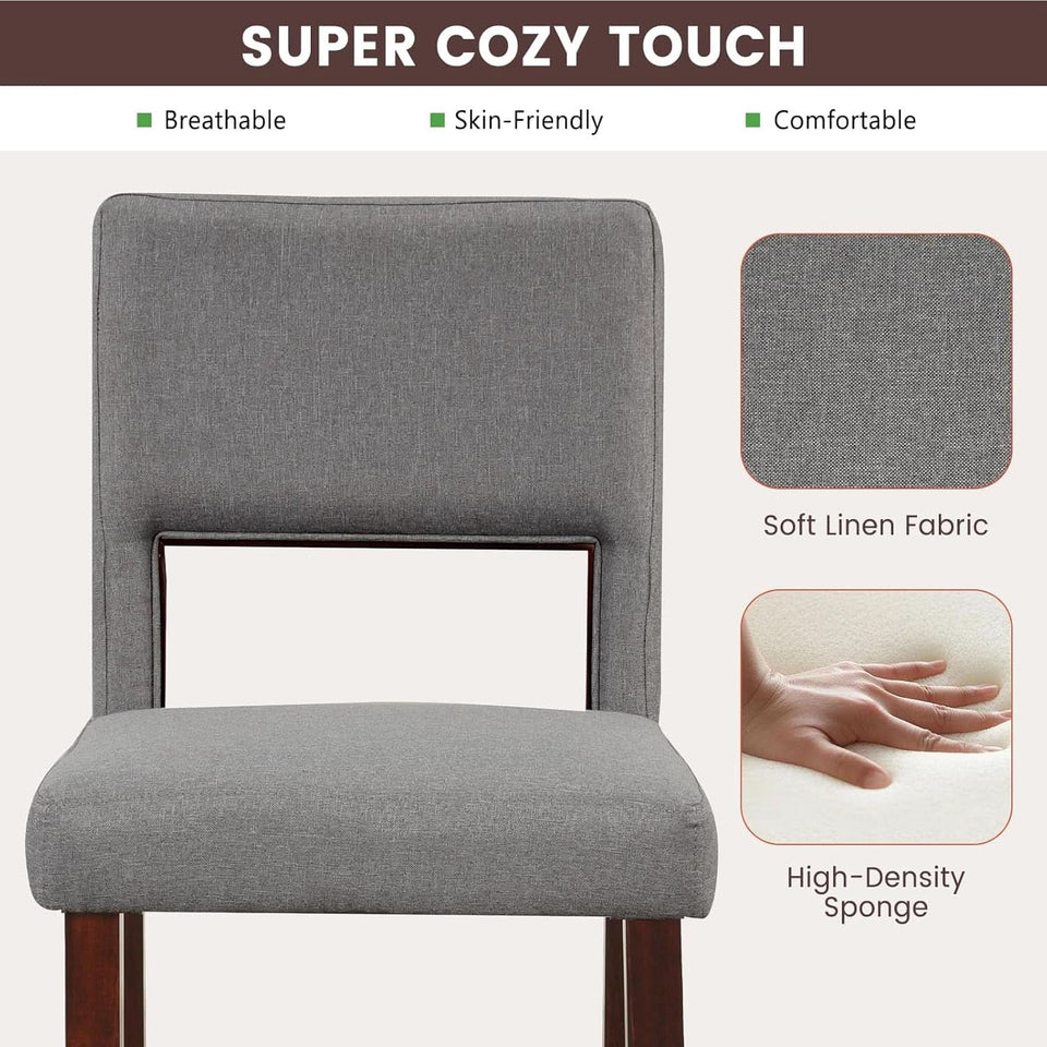 24.5 Inch Counter Height Bar Stools Set Of 2 Grey Upholstered Backrest With Rubber Wood Legs