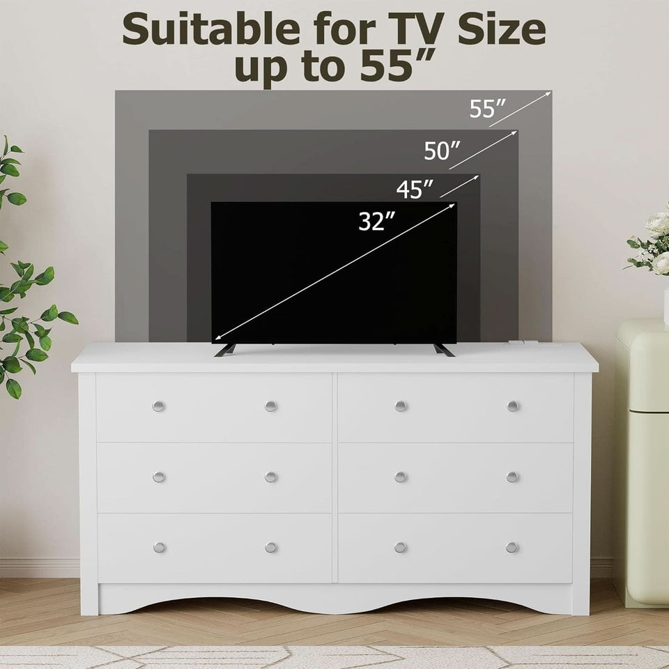 Eggshell WardrobeSystem Six Drawer Dresser With USB Type C Charging