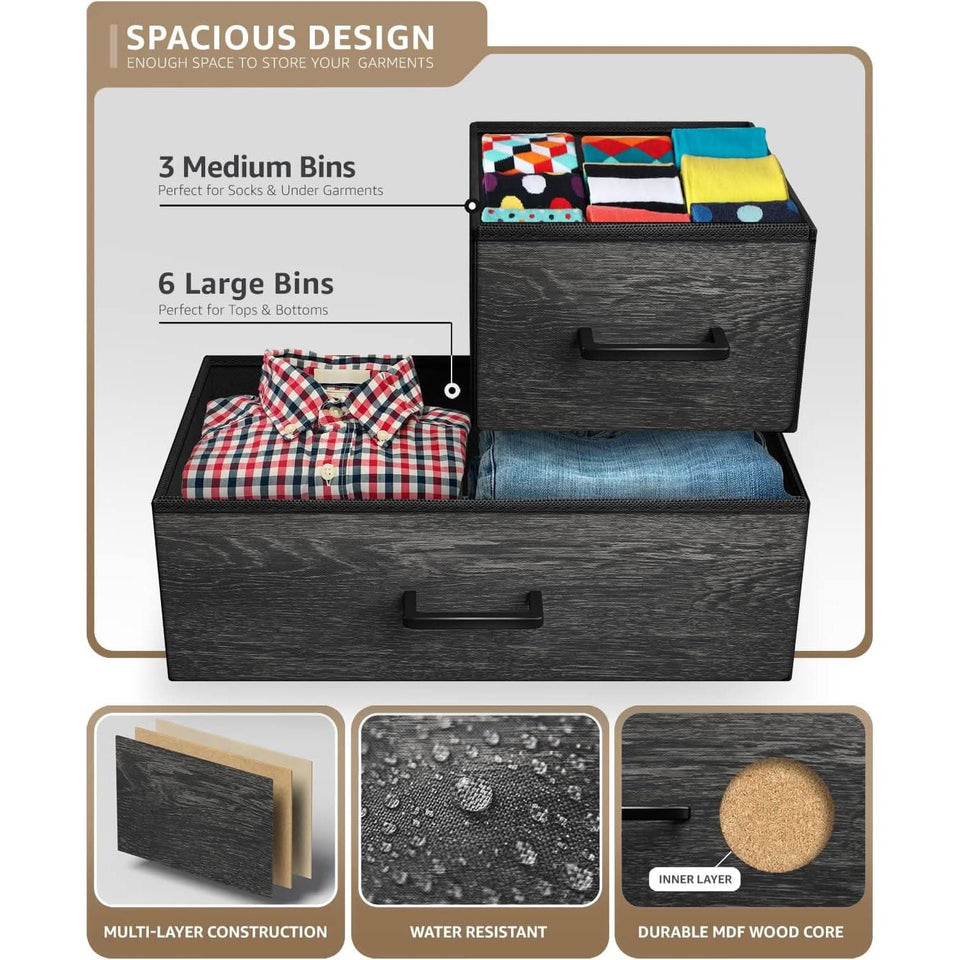 Faux Wood Dresser 9 Drawers For Bedroom Furniture Storage