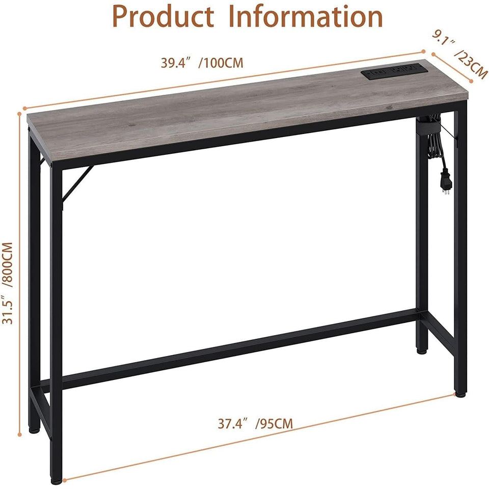 Industrial Grey Console Table With Charging Station