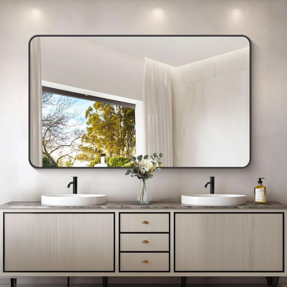 60x36 Inch Matte Black Bathroom Mirror With Metal Frame