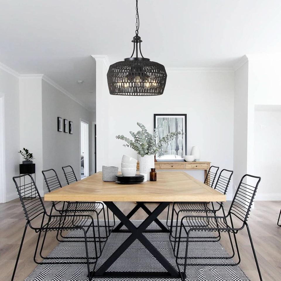 Five Light Black Chandelier For Farmhouse Dining Room