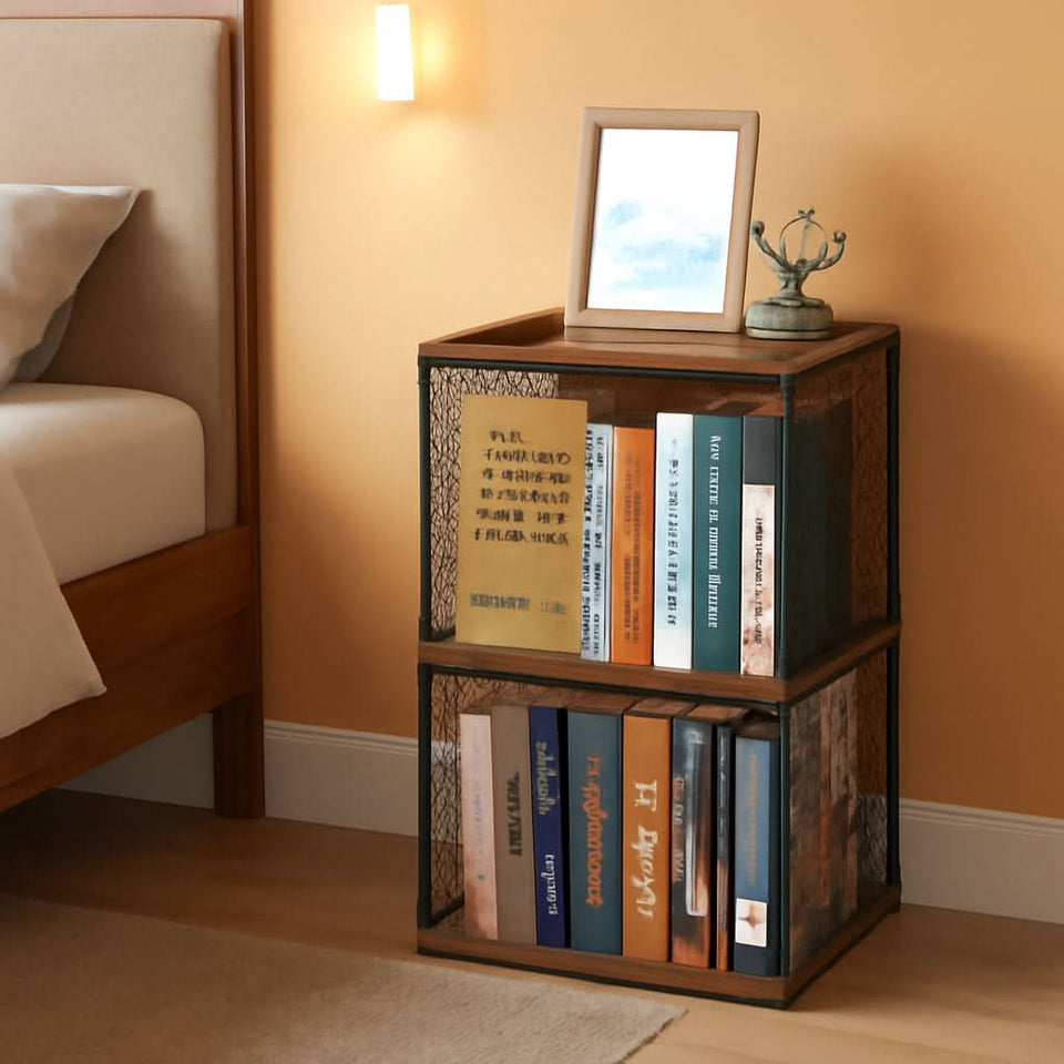 2 Cube Stackable Book Shelves Organizer Black Brown Wood For Kids Rooms And Living Spaces