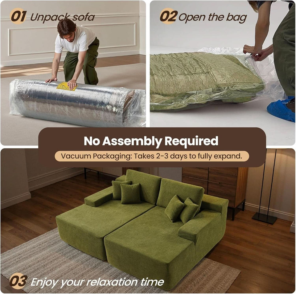 Green Cloudlike Velvet Oversized Double Chaise Lounge