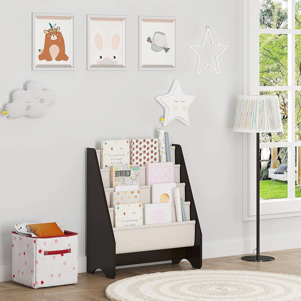 Kids Sling Bookshelf Espresso With Magazine Rack Organizer For Kids Room