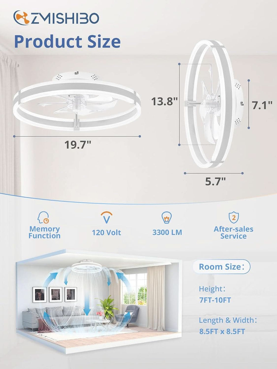19.7 Inch Dimmable Ceiling Fan With Lights And Remote