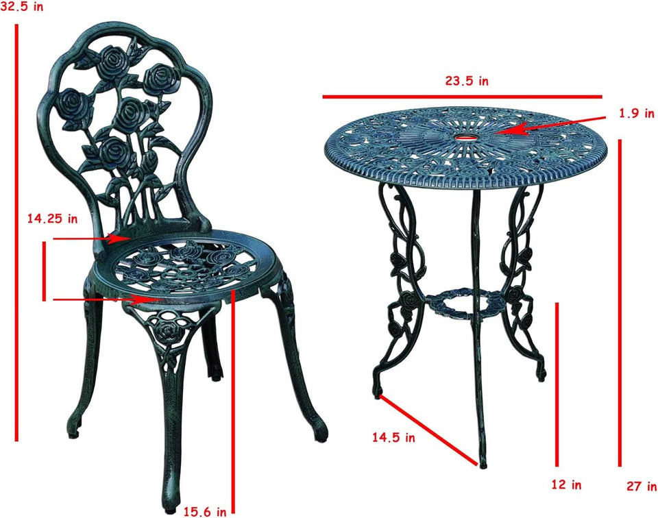 Cast Aluminum Conversation Set Antique Green Patio