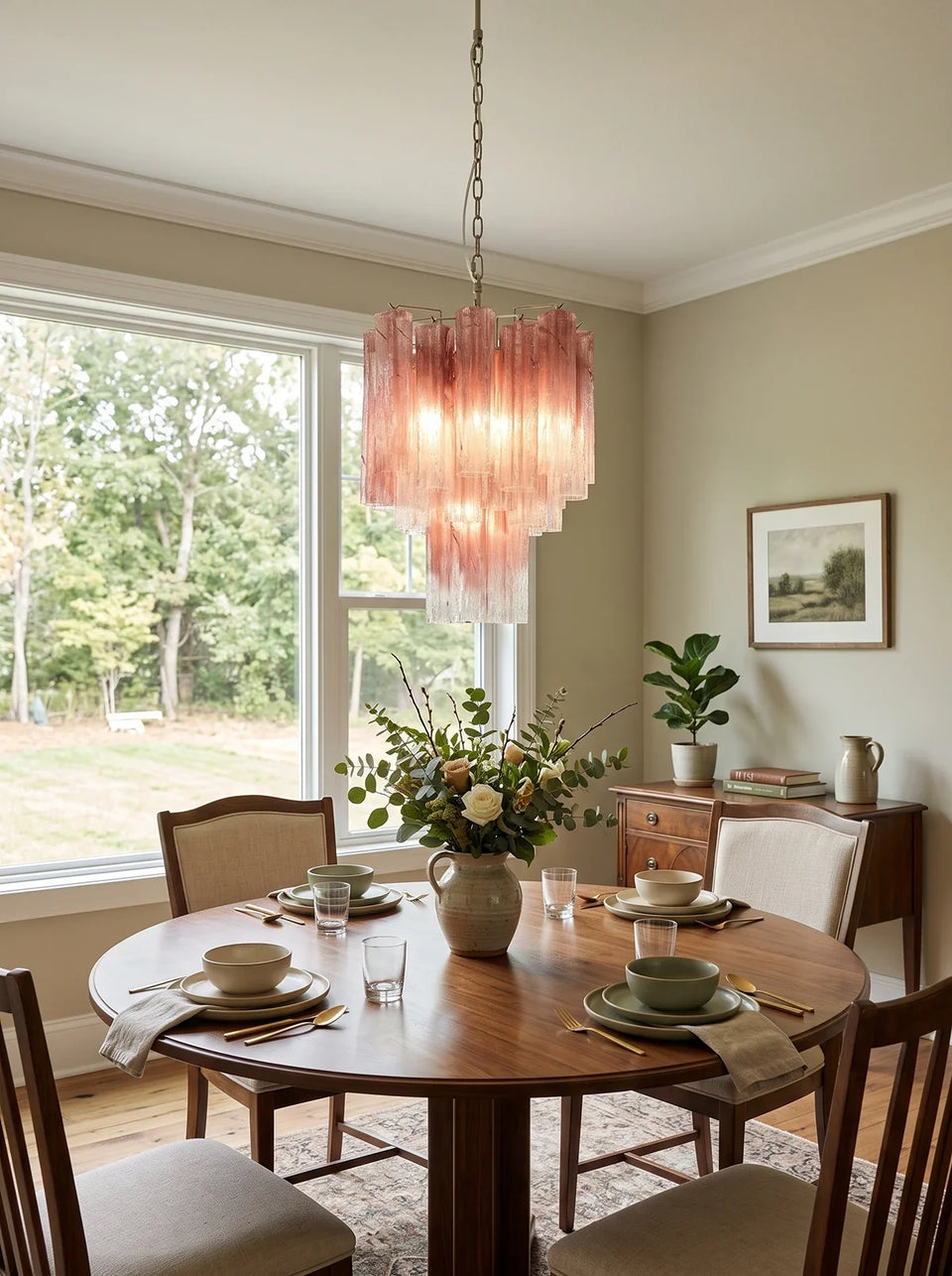Cerise Pink Ombré Fluted Glass Chandelier