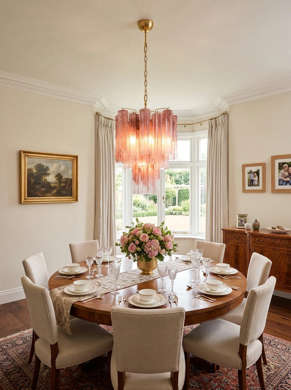 Cerise Pink Ombré Fluted Glass Chandelier