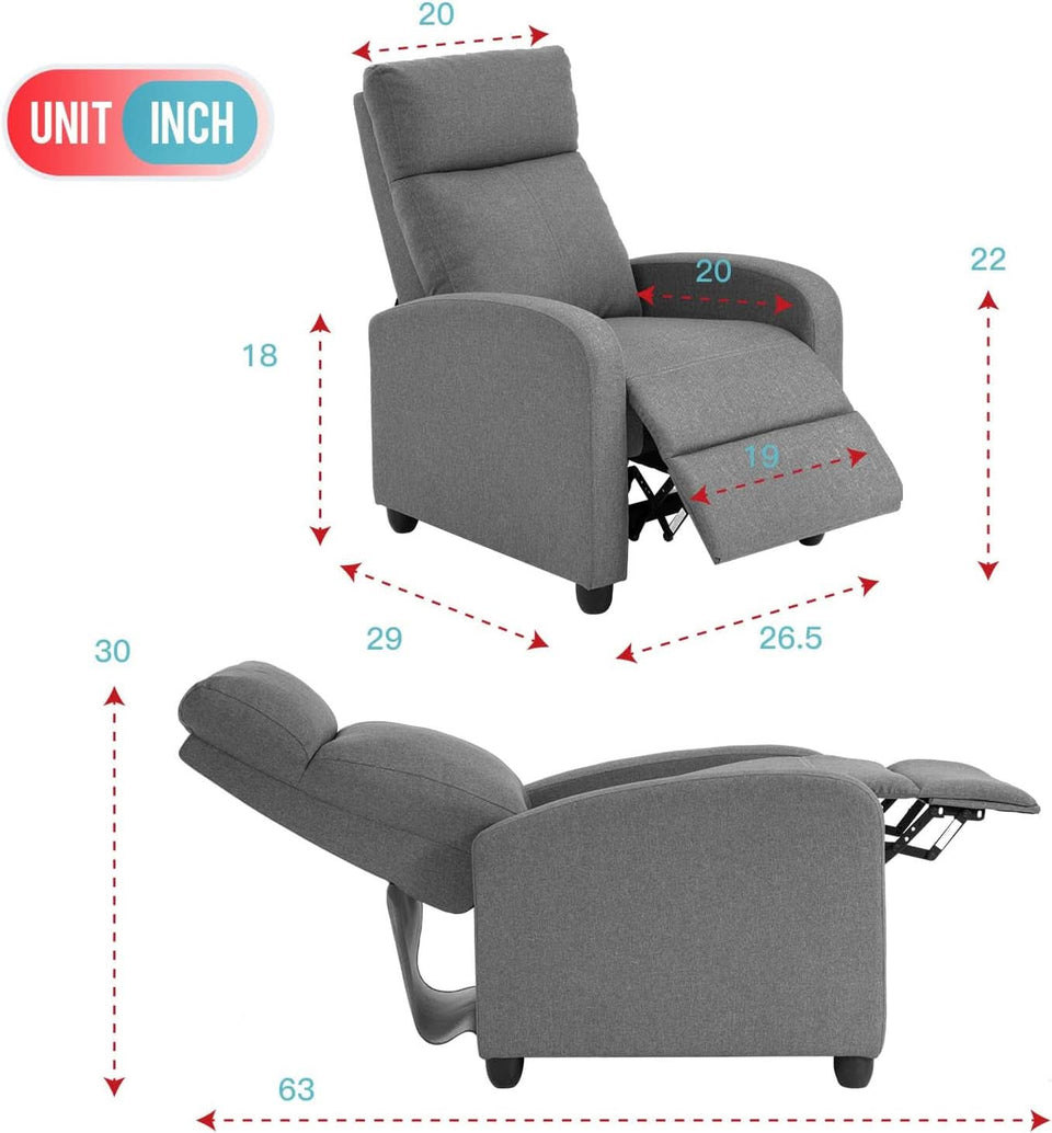 Grey Recliner Chair With Lumbar Support For Living Room