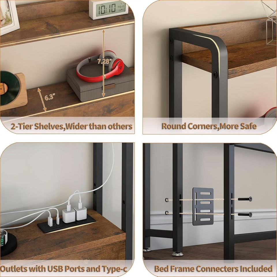 Adjustable Full Size Headboard with USB Ports and Storage
